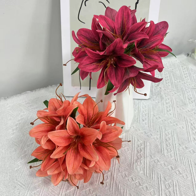 Lifelike Faux Lily Bouquet, 12" Tall Silk Lilies, Realistic Artificial Flowers for Home Decor Centerpiece, Wedding, DIY & Vase Arrangement