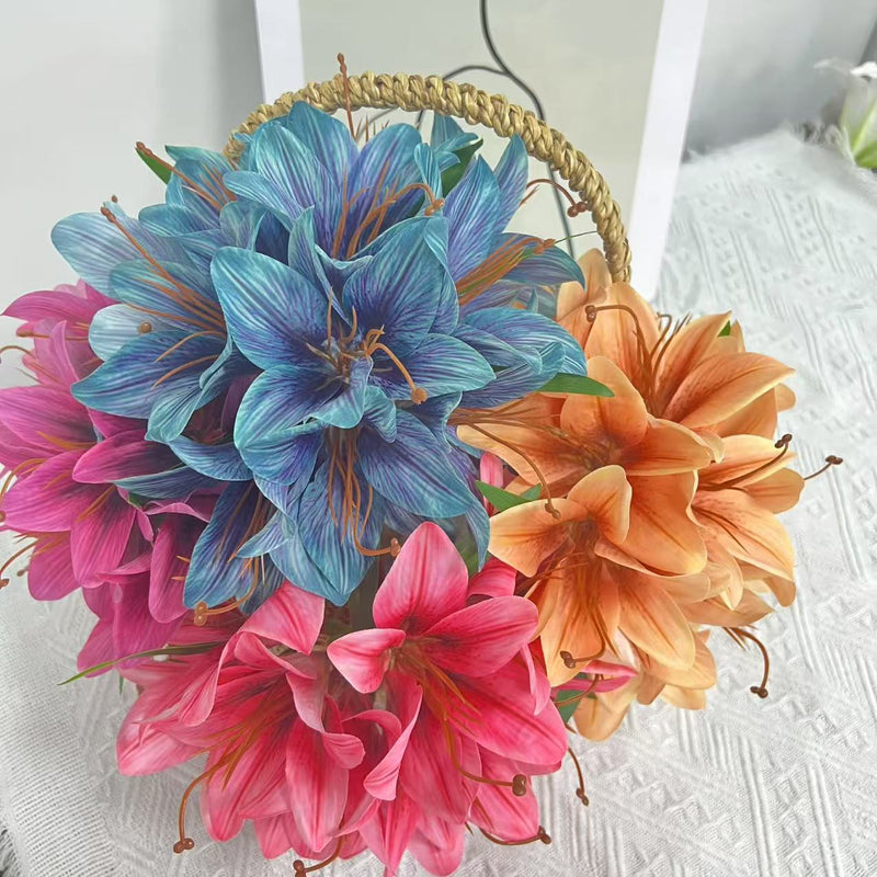 Lifelike Faux Lily Bouquet, 12" Tall Silk Lilies, Realistic Artificial Flowers for Home Decor Centerpiece, Wedding, DIY & Vase Arrangement