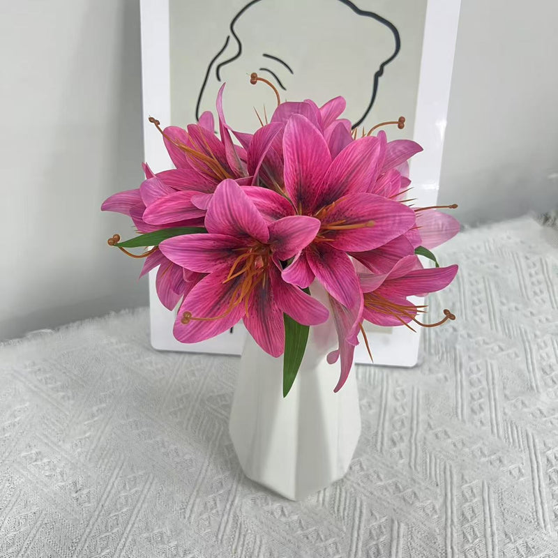 Lifelike Faux Lily Bouquet, 12" Tall Silk Lilies, Realistic Artificial Flowers for Home Decor Centerpiece, Wedding, DIY & Vase Arrangement