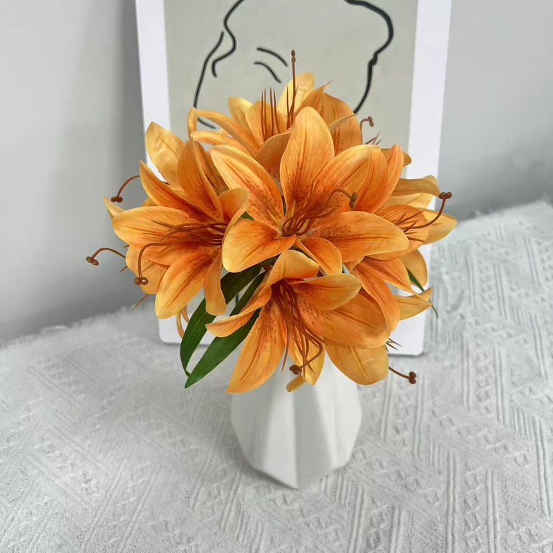 Lifelike Faux Lily Bouquet, 12" Tall Silk Lilies, Realistic Artificial Flowers for Home Decor Centerpiece, Wedding, DIY & Vase Arrangement