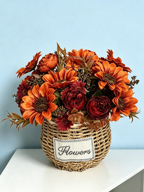 Realistic Autumn Sunflower Stem, 12" Tall Artificial Sunflowers for Vase, Rustic Farmhouse Decor, DIY Wedding Bouquets, Centerpieces & Crafts