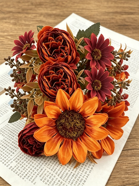 Realistic Autumn Sunflower Stem, 12" Tall Artificial Sunflowers for Vase, Rustic Farmhouse Decor, DIY Wedding Bouquets, Centerpieces & Crafts