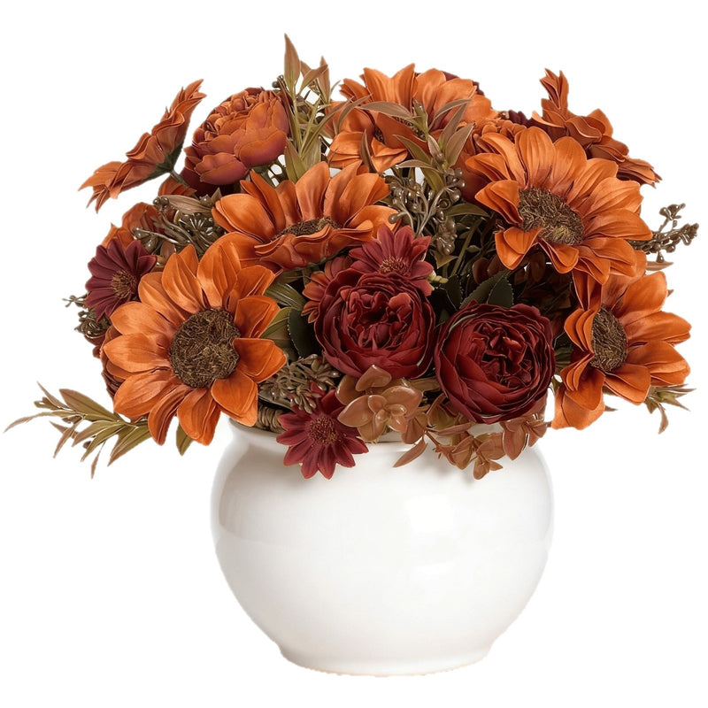 Realistic Autumn Sunflower Stem, 12" Tall Artificial Sunflowers for Vase, Rustic Farmhouse Decor, DIY Wedding Bouquets, Centerpieces & Crafts