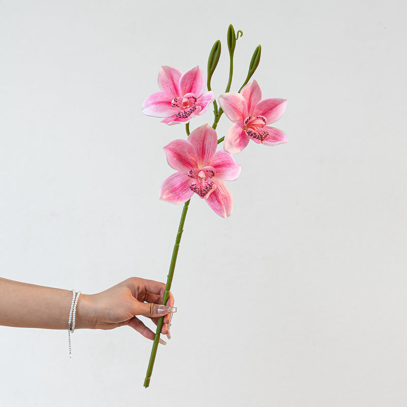 Lifelike Cymbidium Orchid Stem, 22" Tall Faux Flower, Realistic Long Stem for Tall Vases, Wedding Bouquets, DIY Floral Arrangements, Home Decor