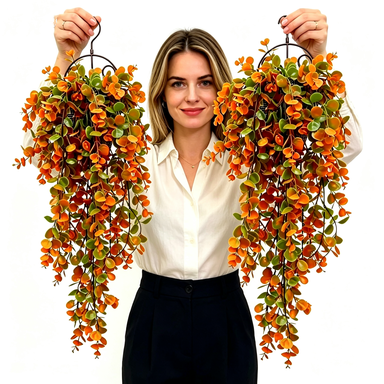 Lifelike Autumn Eucalyptus Hanging Vine, 30" Trailing Faux Greenery Plant, Realistic Russet Leaves for Wall Decor, Wedding, Mantel & Farmhouse Home Styling