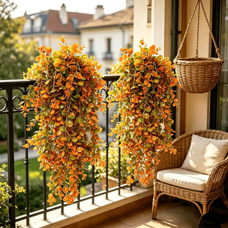 Lifelike Autumn Eucalyptus Hanging Vine, 30" Trailing Faux Greenery Plant, Realistic Russet Leaves for Wall Decor, Wedding, Mantel & Farmhouse Home Styling