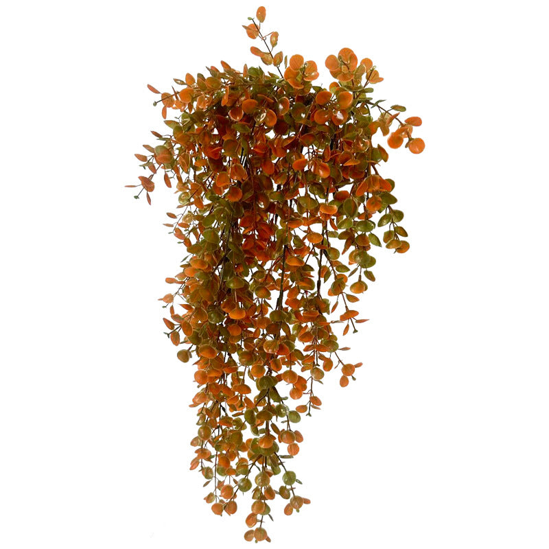 Lifelike Autumn Eucalyptus Hanging Vine, 30" Trailing Faux Greenery Plant, Realistic Russet Leaves for Wall Decor, Wedding, Mantel & Farmhouse Home Styling