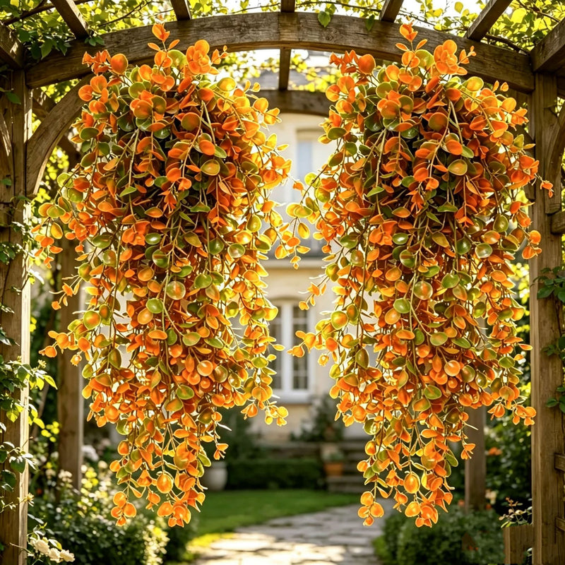 Lifelike Autumn Eucalyptus Hanging Vine, 30" Trailing Faux Greenery Plant, Realistic Russet Leaves for Wall Decor, Wedding, Mantel & Farmhouse Home Styling