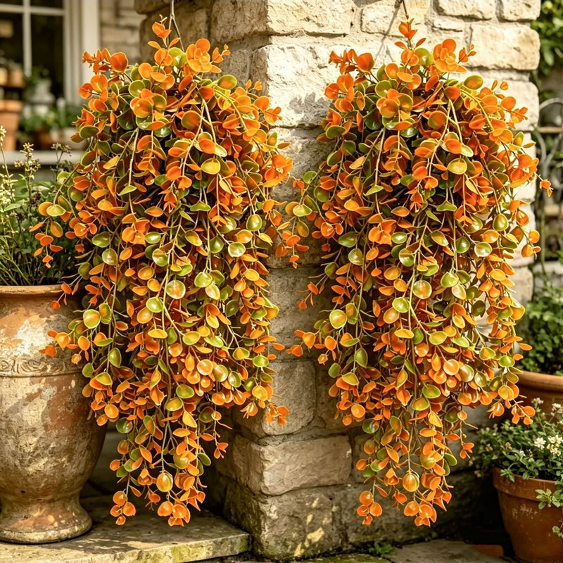 Lifelike Autumn Eucalyptus Hanging Vine, 30" Trailing Faux Greenery Plant, Realistic Russet Leaves for Wall Decor, Wedding, Mantel & Farmhouse Home Styling