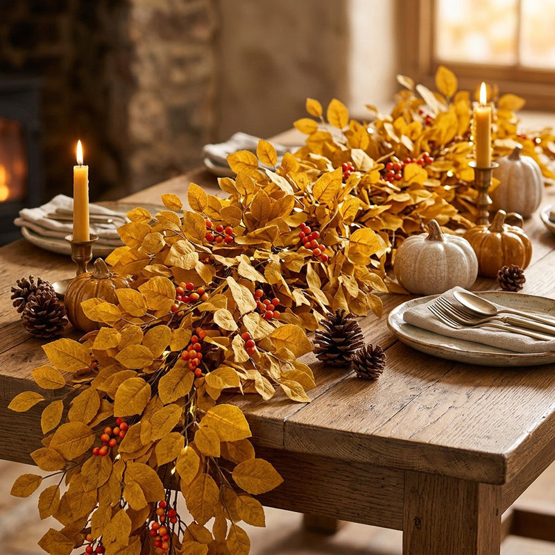 6.5 Ft Faux Autumn Magnolia Leaf Garland, Realistic Fall Foliage Vine for Mantle Decor, Wedding Arch, Thanksgiving Table Runner & Home Decor