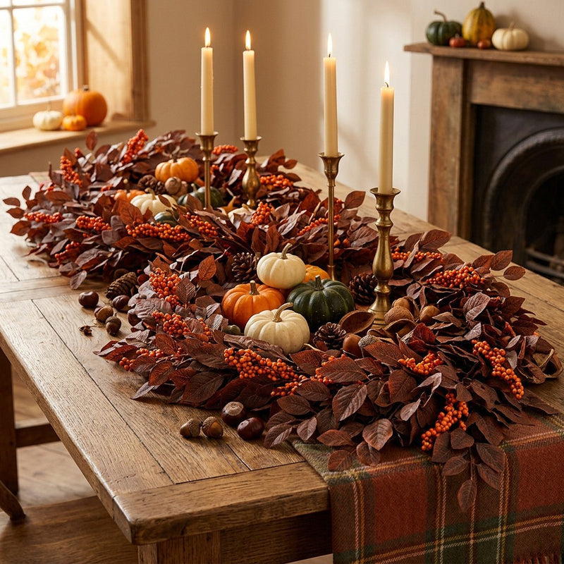 6.5 Ft Faux Autumn Magnolia Leaf Garland, Realistic Fall Foliage Vine for Mantle Decor, Wedding Arch, Thanksgiving Table Runner & Home Decor