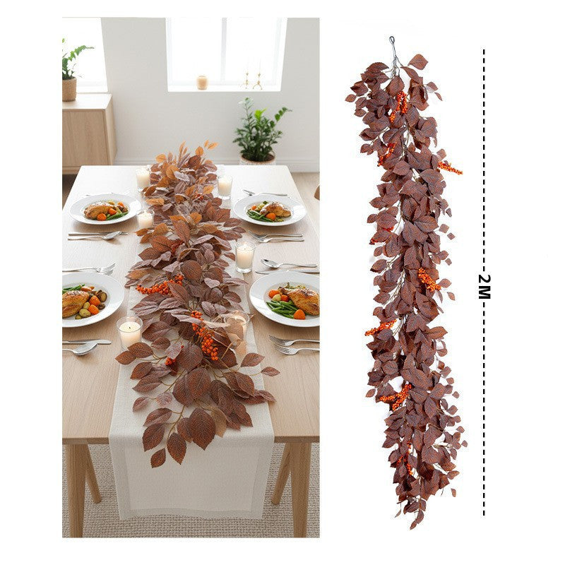 6.5 Ft Faux Autumn Magnolia Leaf Garland, Realistic Fall Foliage Vine for Mantle Decor, Wedding Arch, Thanksgiving Table Runner & Home Decor