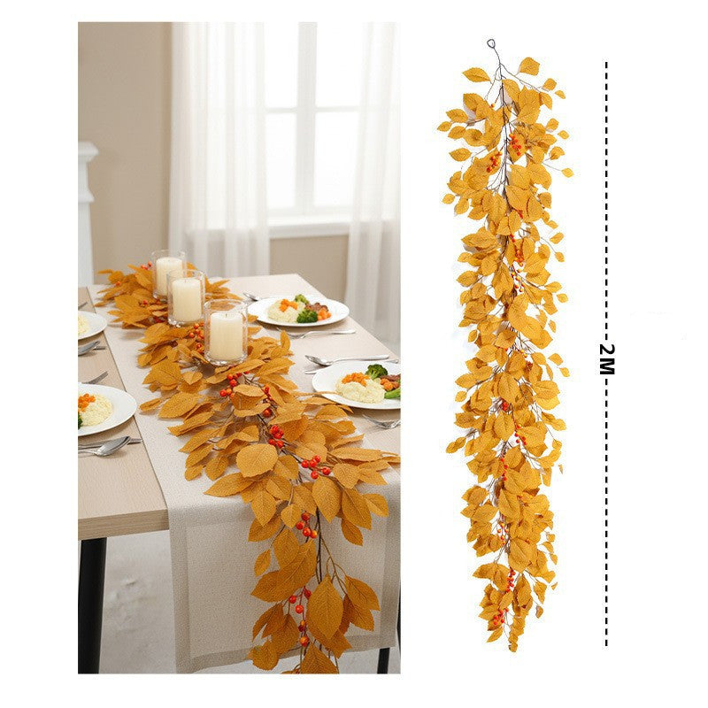 6.5 Ft Faux Autumn Magnolia Leaf Garland, Realistic Fall Foliage Vine for Mantle Decor, Wedding Arch, Thanksgiving Table Runner & Home Decor