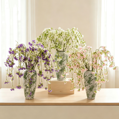 Set of 5 Lifelike Trailing Flower Stems, 37" Long Cascading Faux Greenery for Tall Vases, Wedding Decor, Home Mantle & DIY Arrangements