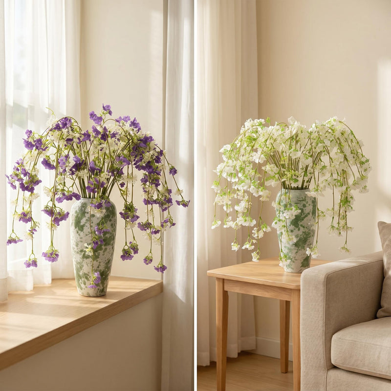 Set of 5 Lifelike Trailing Flower Stems, 37" Long Cascading Faux Greenery for Tall Vases, Wedding Decor, Home Mantle & DIY Arrangements