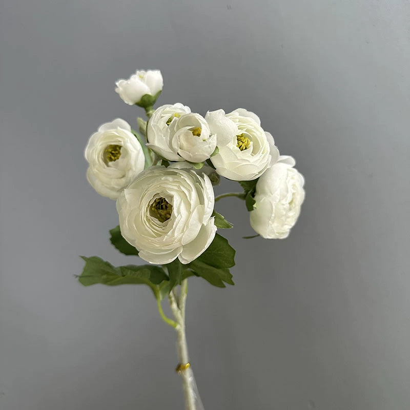 Velvet-Touch Faux Ranunculus Stem, 19-Inch 7-Head Artificial Camellia, Lifelike Silk Flowers for Vase, Wedding Bouquet, Home Decor, DIY Floral Arrangements
