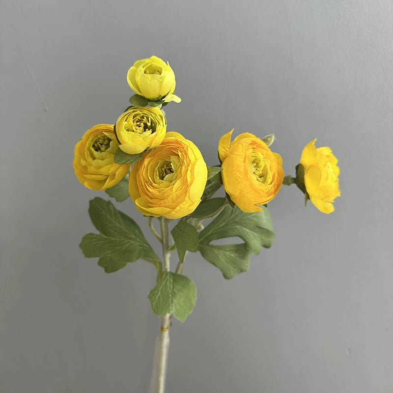 Velvet-Touch Faux Ranunculus Stem, 19-Inch 7-Head Artificial Camellia, Lifelike Silk Flowers for Vase, Wedding Bouquet, Home Decor, DIY Floral Arrangements