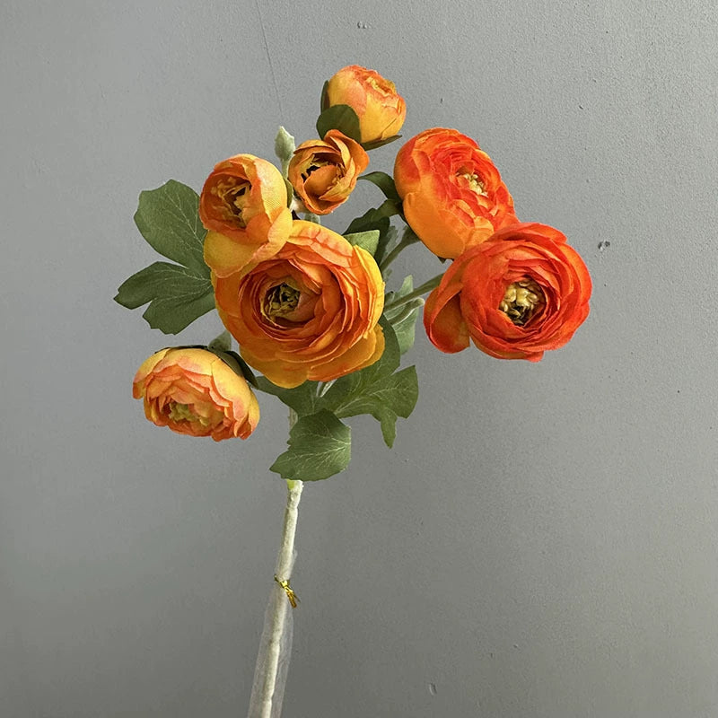 Velvet-Touch Faux Ranunculus Stem, 19-Inch 7-Head Artificial Camellia, Lifelike Silk Flowers for Vase, Wedding Bouquet, Home Decor, DIY Floral Arrangements