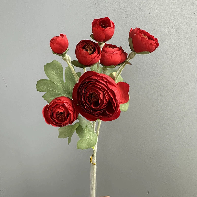 Velvet-Touch Faux Ranunculus Stem, 19-Inch 7-Head Artificial Camellia, Lifelike Silk Flowers for Vase, Wedding Bouquet, Home Decor, DIY Floral Arrangements