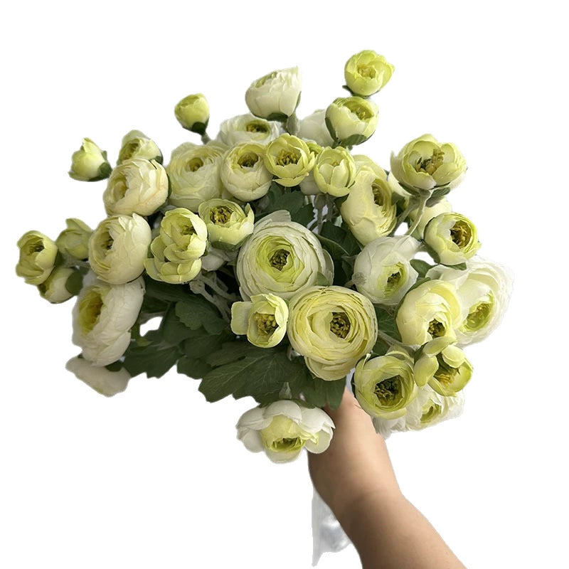 Velvet-Touch Faux Ranunculus Stem, 19-Inch 7-Head Artificial Camellia, Lifelike Silk Flowers for Vase, Wedding Bouquet, Home Decor, DIY Floral Arrangements