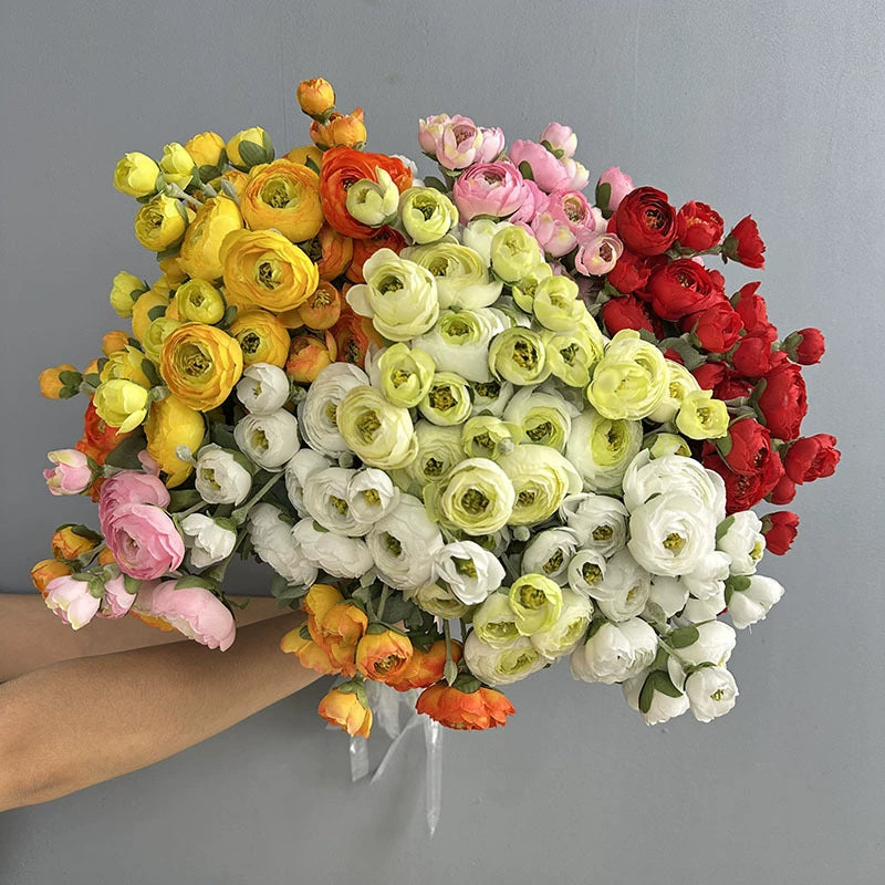 Velvet-Touch Faux Ranunculus Stem, 19-Inch 7-Head Artificial Camellia, Lifelike Silk Flowers for Vase, Wedding Bouquet, Home Decor, DIY Floral Arrangements