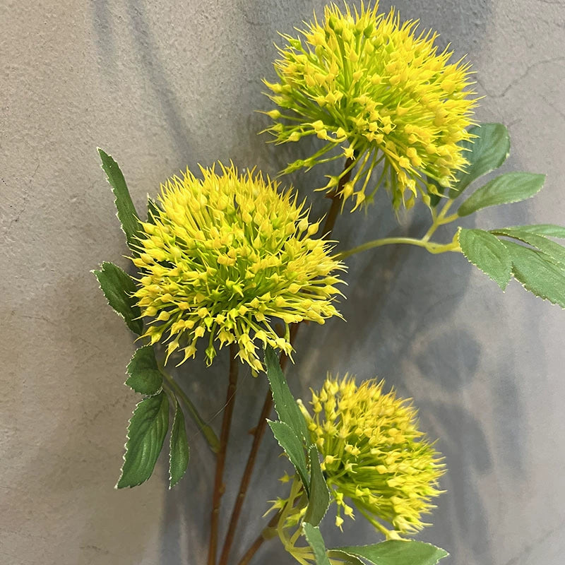 26" Tall Faux Allium Stems, 3-Head Artificial Dandelion Flowers, Realistic Sphere Blooms for Vase Filler, Modern Home Decor, Wedding Centerpieces