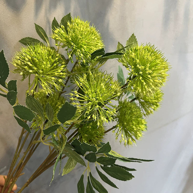 26" Tall Faux Allium Stems, 3-Head Artificial Dandelion Flowers, Realistic Sphere Blooms for Vase Filler, Modern Home Decor, Wedding Centerpieces