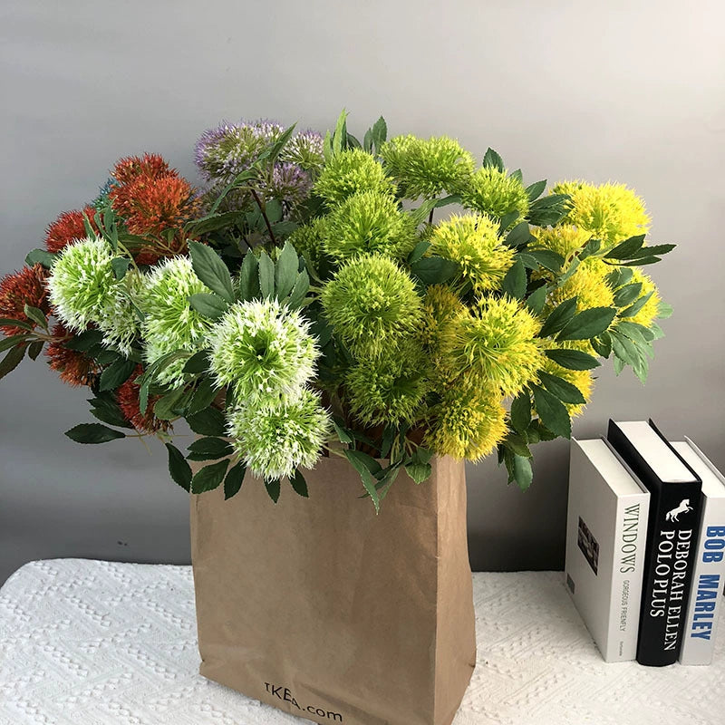 26" Tall Faux Allium Stems, 3-Head Artificial Dandelion Flowers, Realistic Sphere Blooms for Vase Filler, Modern Home Decor, Wedding Centerpieces