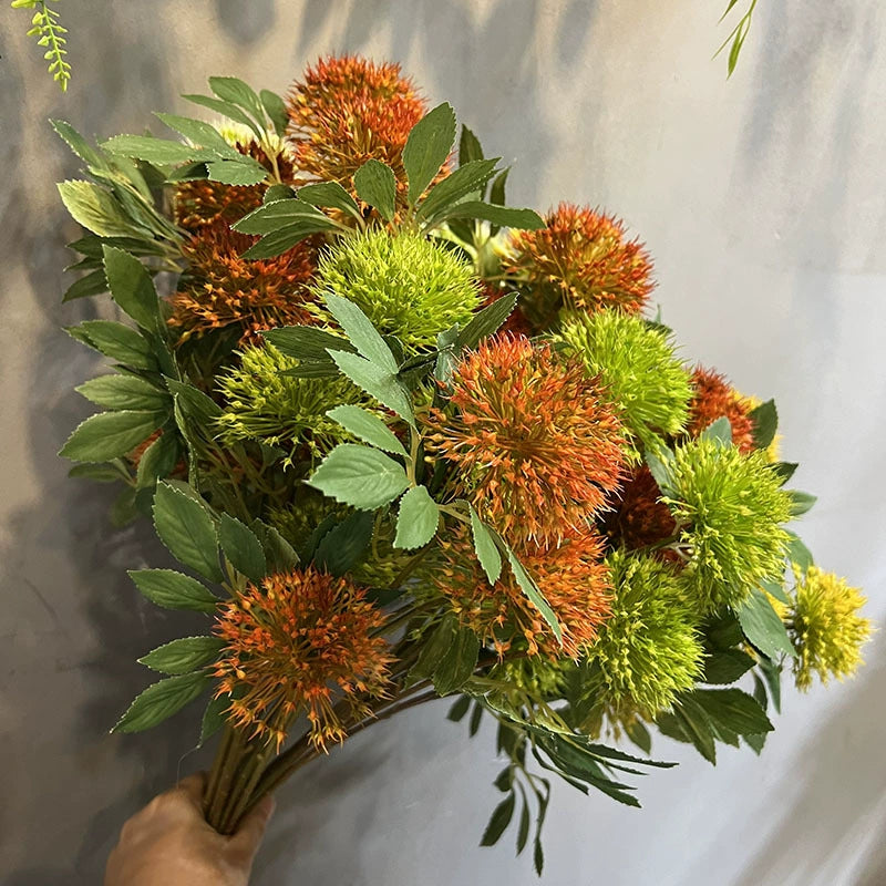 26" Tall Faux Allium Stems, 3-Head Artificial Dandelion Flowers, Realistic Sphere Blooms for Vase Filler, Modern Home Decor, Wedding Centerpieces