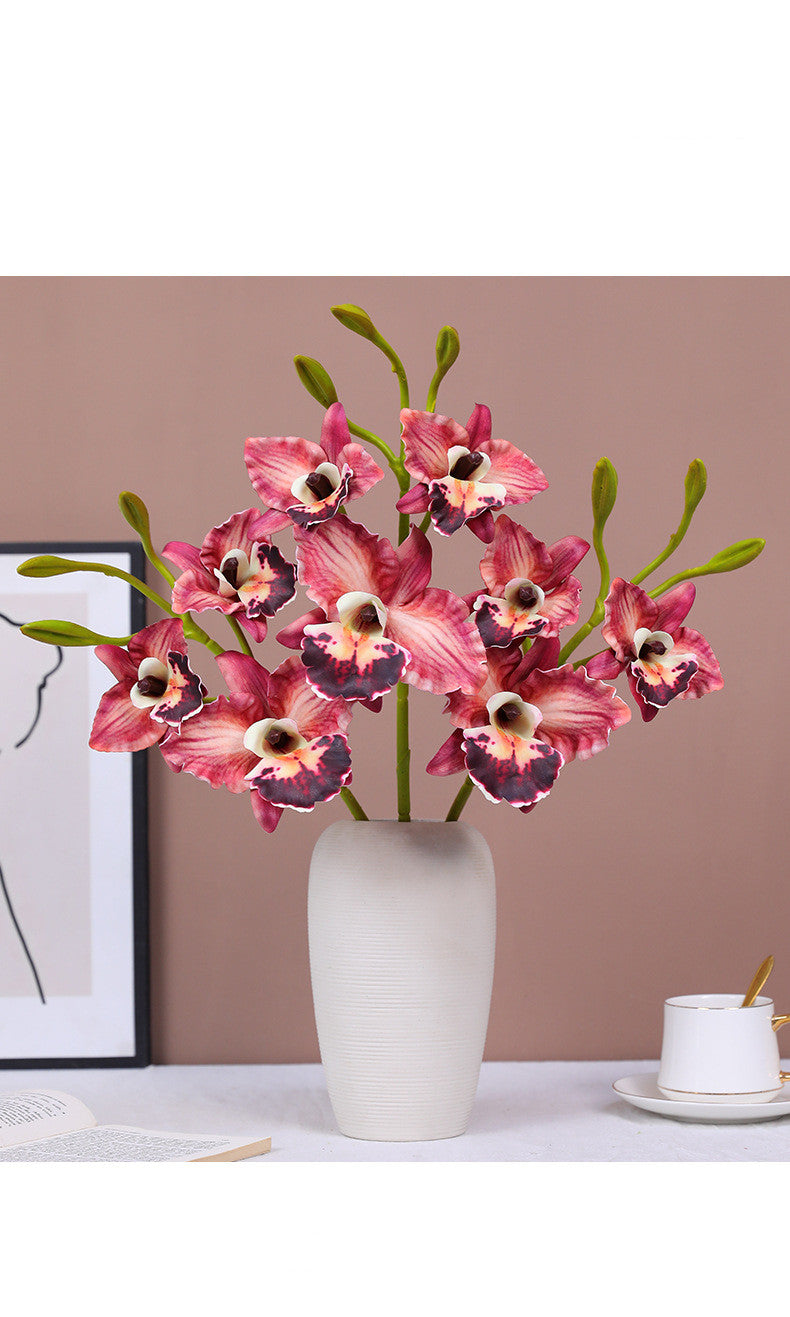 Lifelike Cattleya Orchid Stem, 20-Inch Tall with 3 Blooms, Premium Faux Orchid for Vase Arrangements, Elegant Home Decor, DIY Wedding Florals