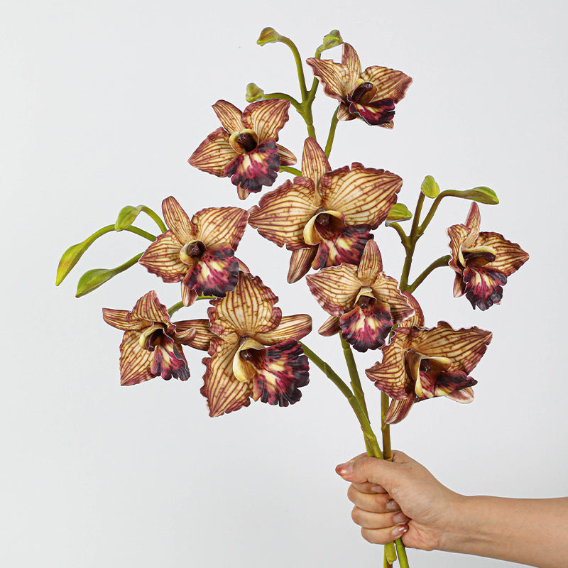 Lifelike Cattleya Orchid Stem, 20-Inch Tall with 3 Blooms, Premium Faux Orchid for Vase Arrangements, Elegant Home Decor, DIY Wedding Florals
