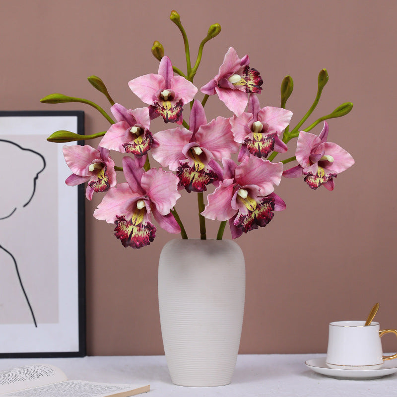 Lifelike Cattleya Orchid Stem, 20-Inch Tall with 3 Blooms, Premium Faux Orchid for Vase Arrangements, Elegant Home Decor, DIY Wedding Florals