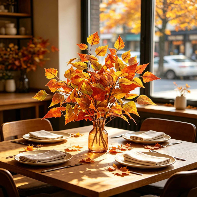 Faux Maple Leaf Branch, 22" Real-Touch Autumn Leaves, Perfect for Home Decor, Weddings, Thanksgiving Centerpieces, and Floral Arrangements