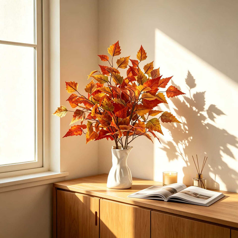 Faux Maple Leaf Branch, 22" Real-Touch Autumn Leaves, Perfect for Home Decor, Weddings, Thanksgiving Centerpieces, and Floral Arrangements
