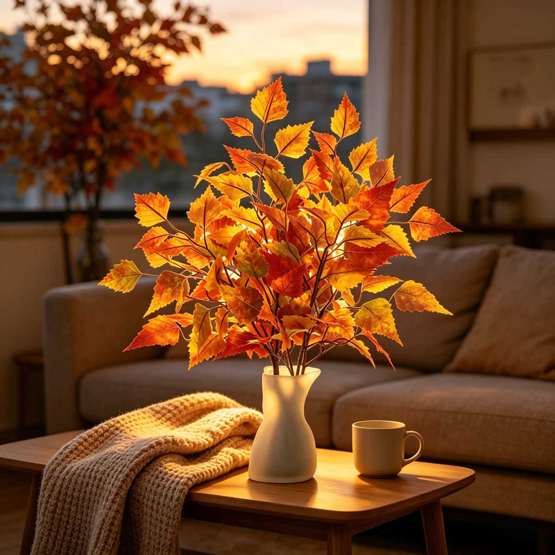 Faux Maple Leaf Branch, 22" Real-Touch Autumn Leaves, Perfect for Home Decor, Weddings, Thanksgiving Centerpieces, and Floral Arrangements