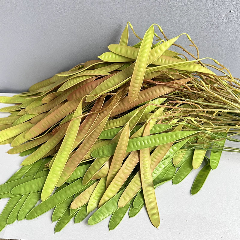 Realistic Faux Pea Pod, 26" Long Decorative Green & Yellow Bean Stem, Perfect for Home Decor, Weddings, Events, and DIY Floral Arrangements