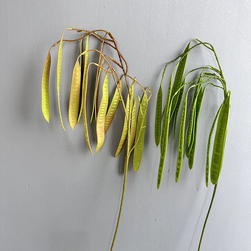 Realistic Faux Pea Pod, 26" Long Decorative Green & Yellow Bean Stem, Perfect for Home Decor, Weddings, Events, and DIY Floral Arrangements