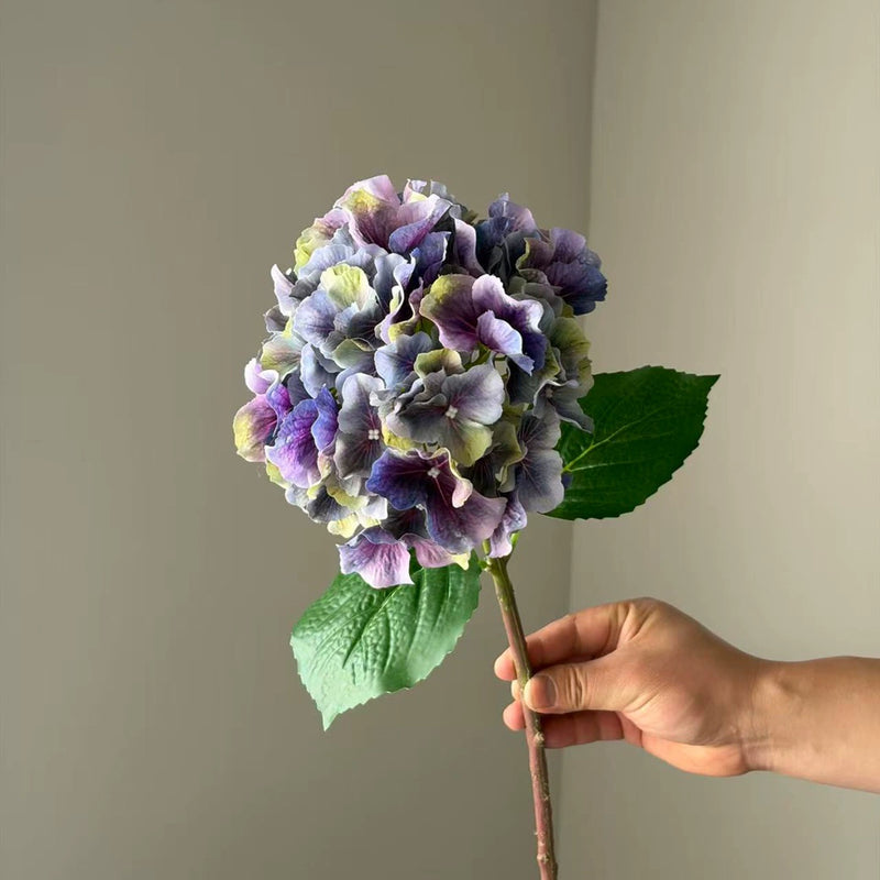 Large Petal Gradient Hydrangea Faux Flower, Deep Purple, 18" Real-Touch, Perfect for Home Decor, Weddings, and Seasonal Events