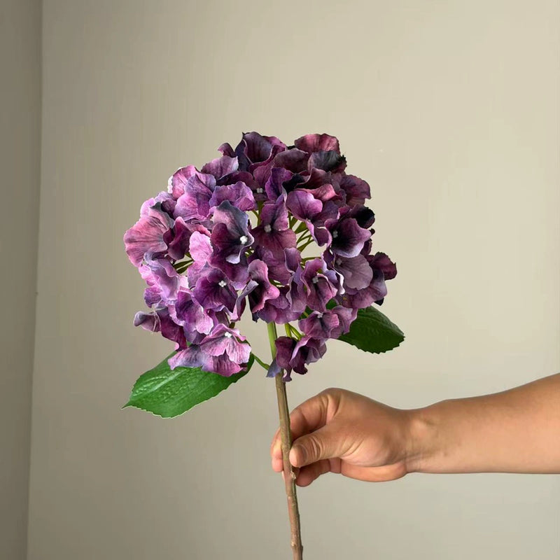 Large Petal Gradient Hydrangea Faux Flower, Deep Purple, 18" Real-Touch, Perfect for Home Decor, Weddings, and Seasonal Events