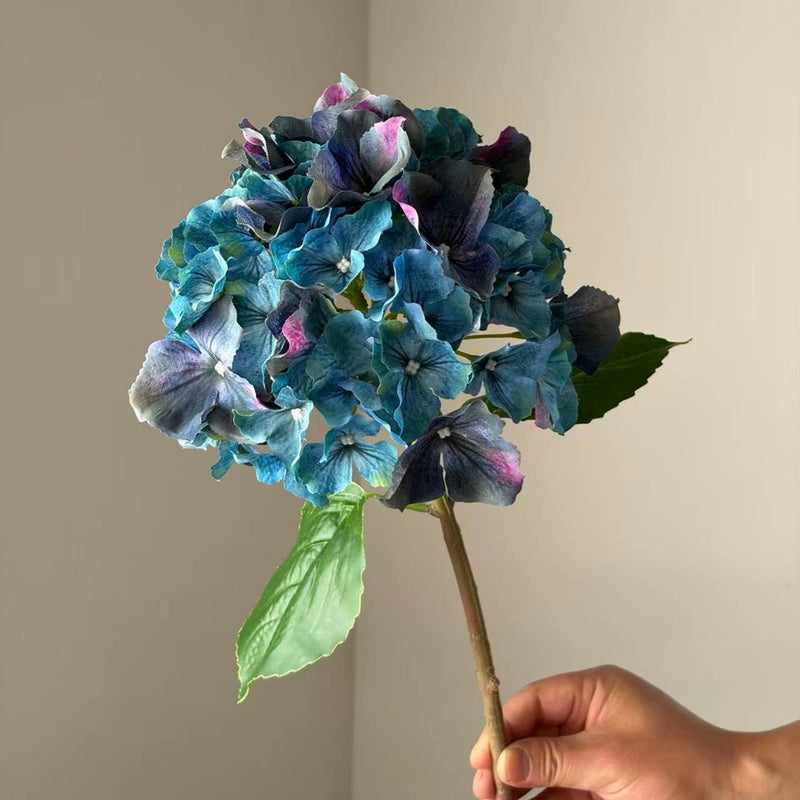 Large Petal Gradient Hydrangea Faux Flower, Deep Purple, 18" Real-Touch, Perfect for Home Decor, Weddings, and Seasonal Events