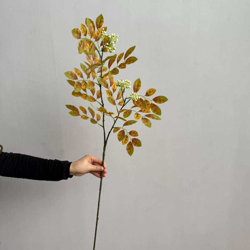 Artificial Elm & Beech Leaves 34" Real-Touch Home Decor, Autumn & Green, Perfect for Vases, Weddings, Events, Rustic Decor