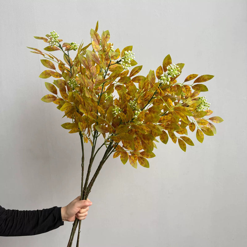 Artificial Elm & Beech Leaves 34" Real-Touch Home Decor, Autumn & Green, Perfect for Vases, Weddings, Events, Rustic Decor