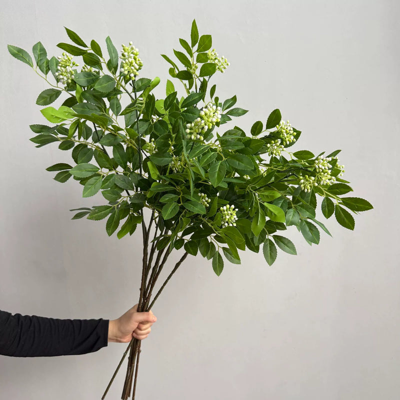 Artificial Elm & Beech Leaves 34" Real-Touch Home Decor, Autumn & Green, Perfect for Vases, Weddings, Events, Rustic Decor