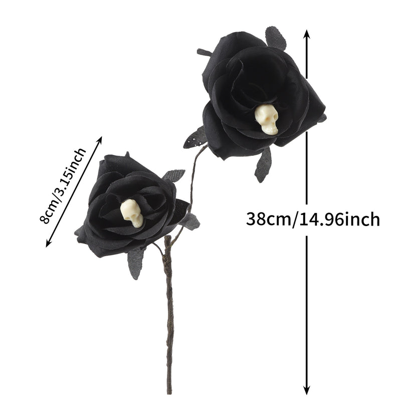 Black Spider Red Rose Faux Flowers, 15" Silk Gothic Decor for Halloween, Weddings, Parties, and Home Styling