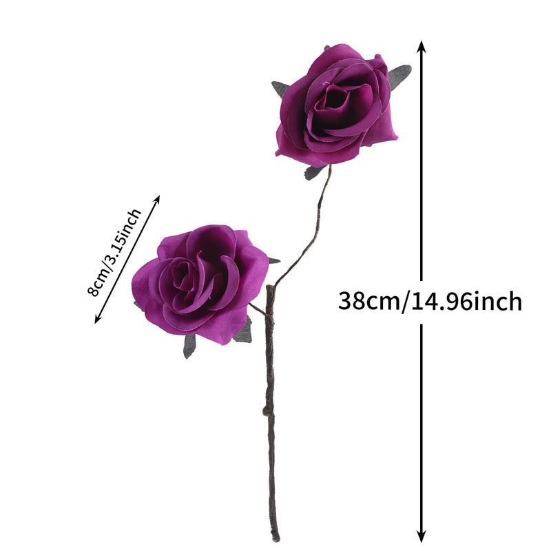 Black Spider Red Rose Faux Flowers, 15" Silk Gothic Decor for Halloween, Weddings, Parties, and Home Styling