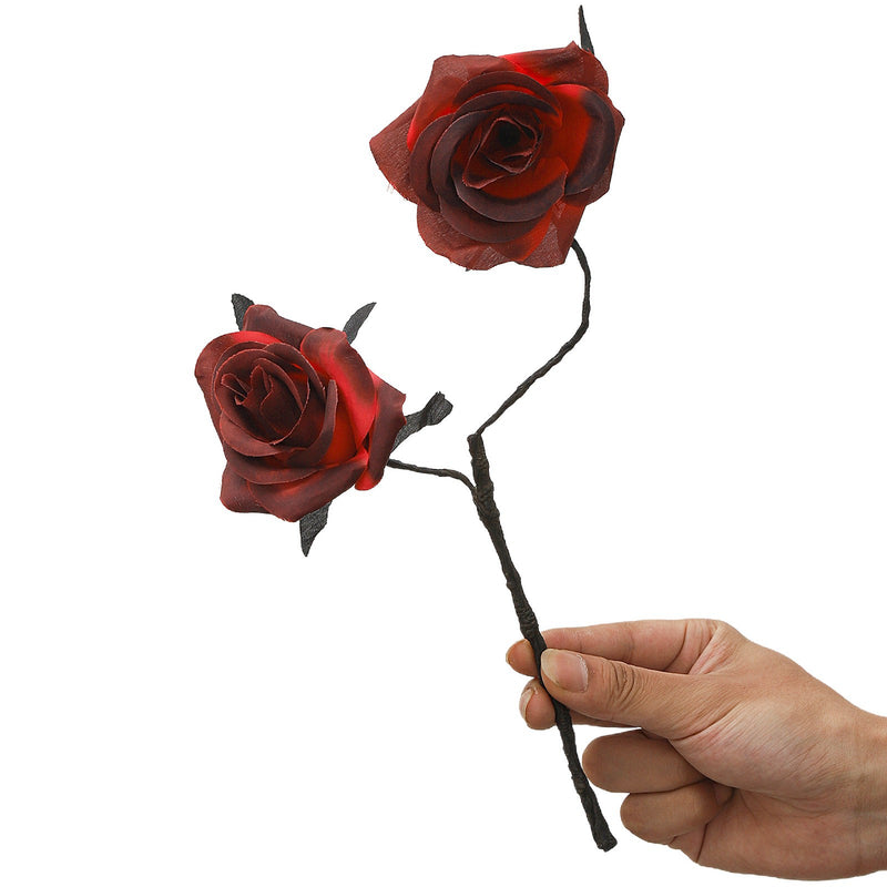 Black Spider Red Rose Faux Flowers, 15" Silk Gothic Decor for Halloween, Weddings, Parties, and Home Styling