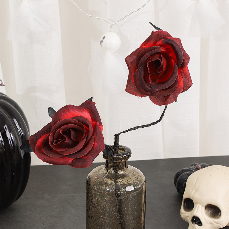 Black Spider Red Rose Faux Flowers, 15" Silk Gothic Decor for Halloween, Weddings, Parties, and Home Styling