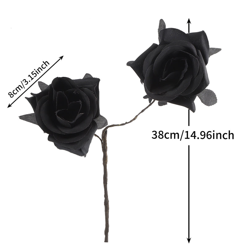 Black Spider Red Rose Faux Flowers, 15" Silk Gothic Decor for Halloween, Weddings, Parties, and Home Styling