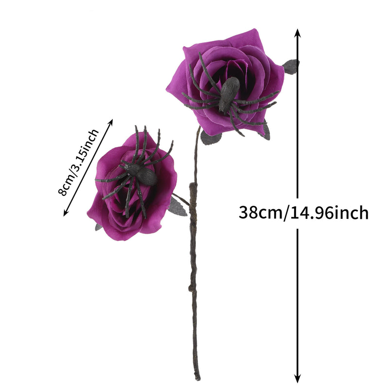 Black Spider Red Rose Faux Flowers, 15" Silk Gothic Decor for Halloween, Weddings, Parties, and Home Styling