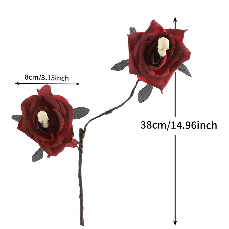 Black Spider Red Rose Faux Flowers, 15" Silk Gothic Decor for Halloween, Weddings, Parties, and Home Styling